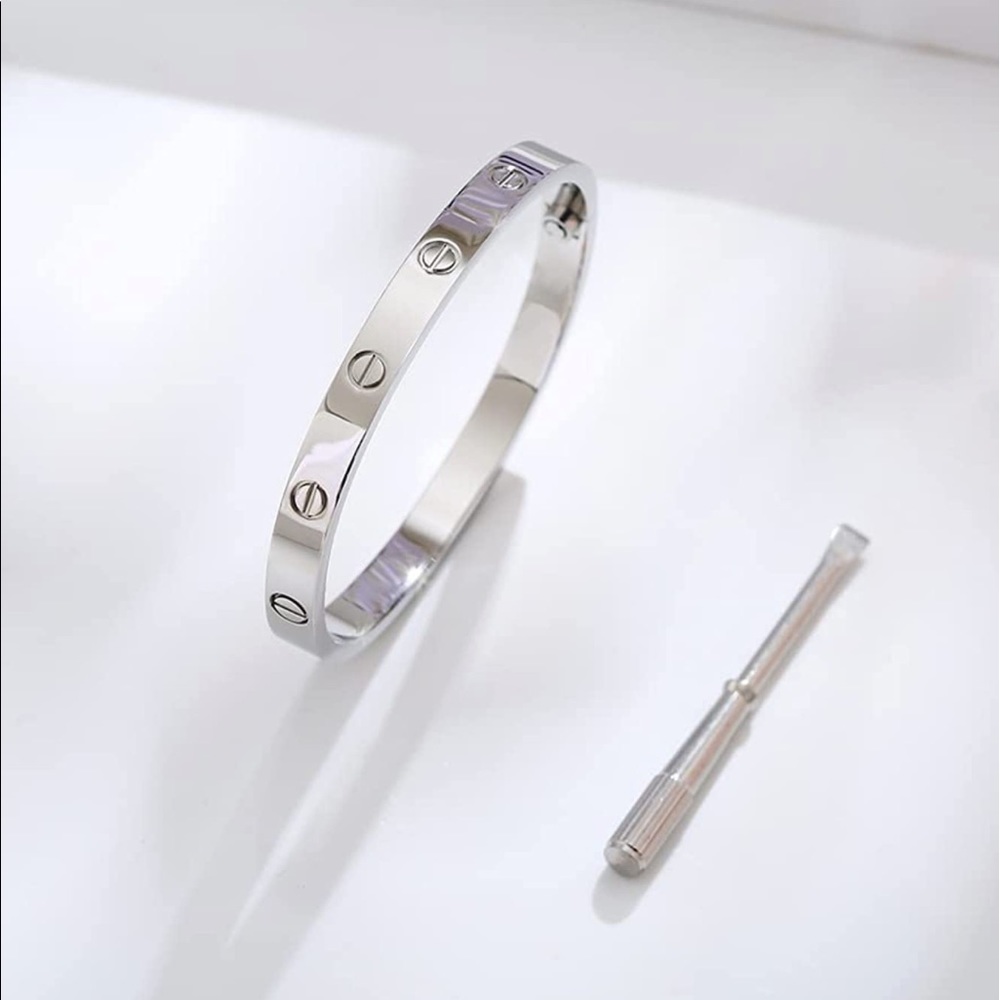 Screw Cuff Bangle Bracelet in Silver